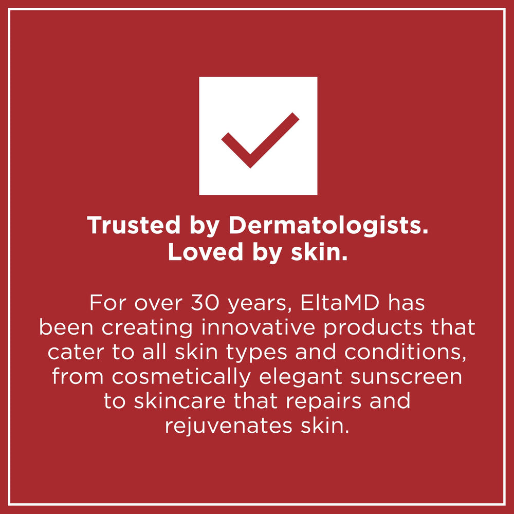 EltaMD collection on a countertop highlights fragrance-free, oil-free formula ideal for sensitive skin.