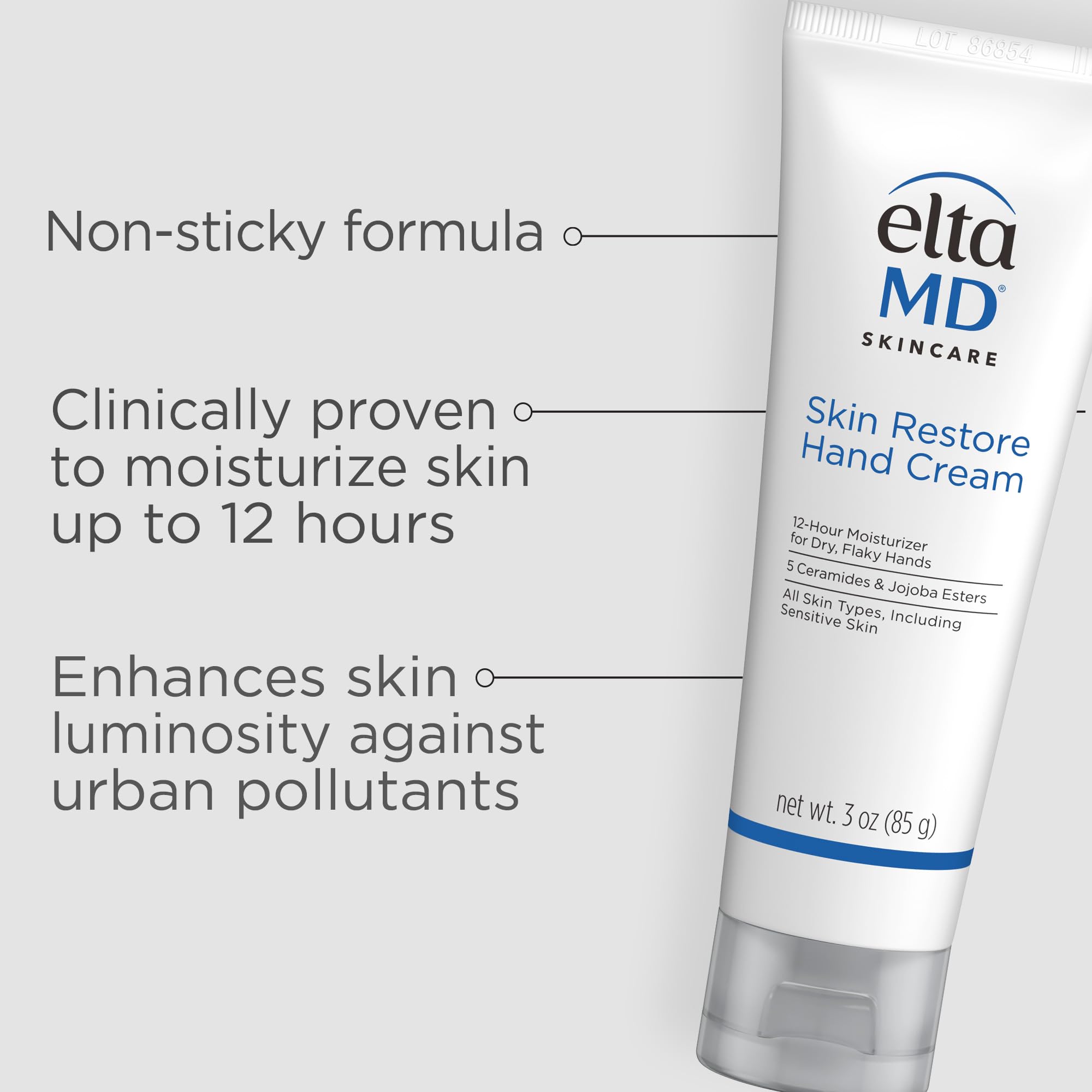 EltaMD ceramides and vitamin E ingredients label emphasis for nourished skin.