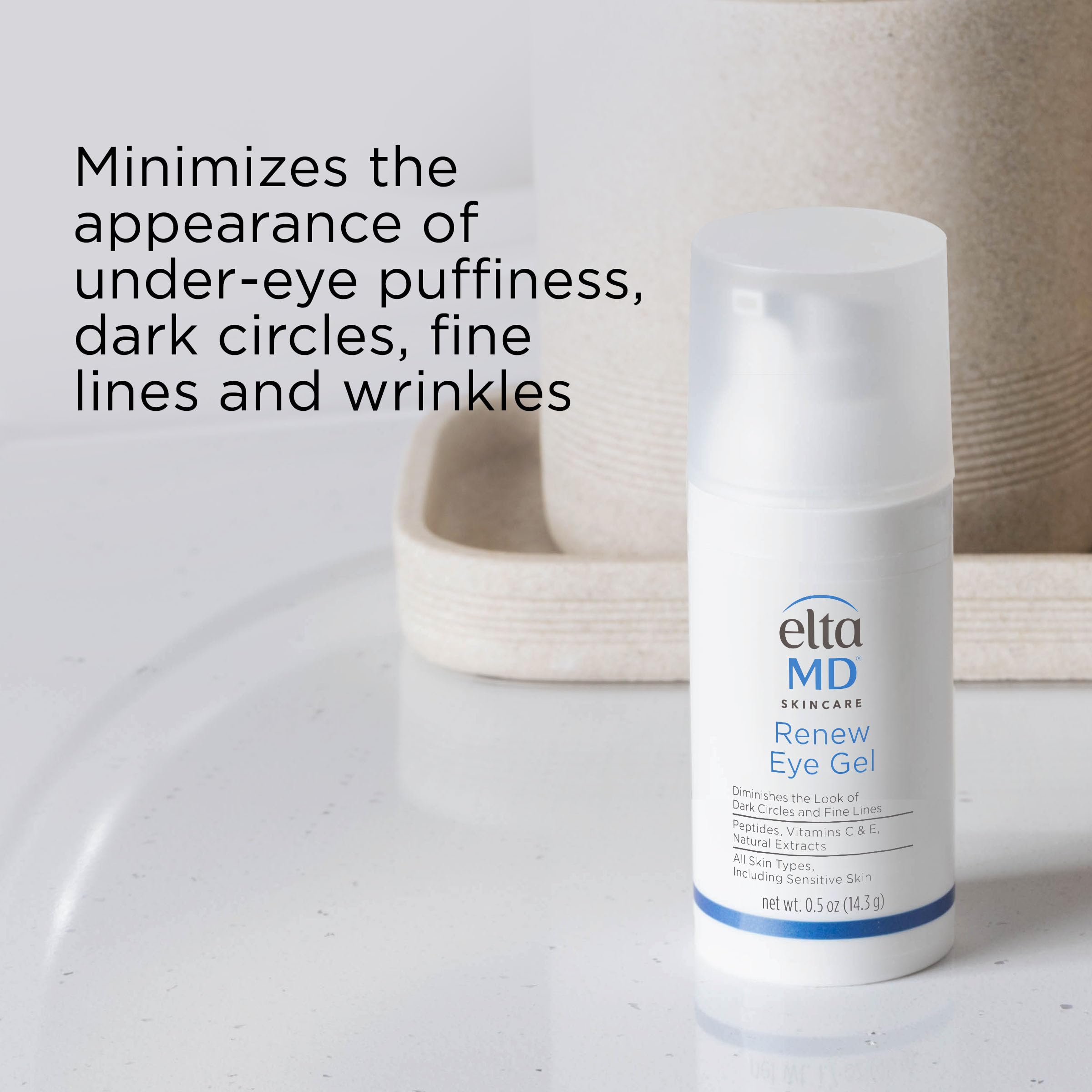 EltaMD Renew Eye Gel bottle front with premium skincare branding.