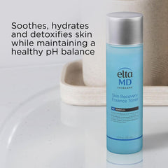 Application close-up of EltaMD Skin Recovery Essence Face Toner for gentle toning