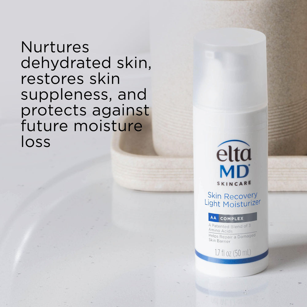 EltaMD Skin Recovery Light oil-free formula shown with a pump packaging.