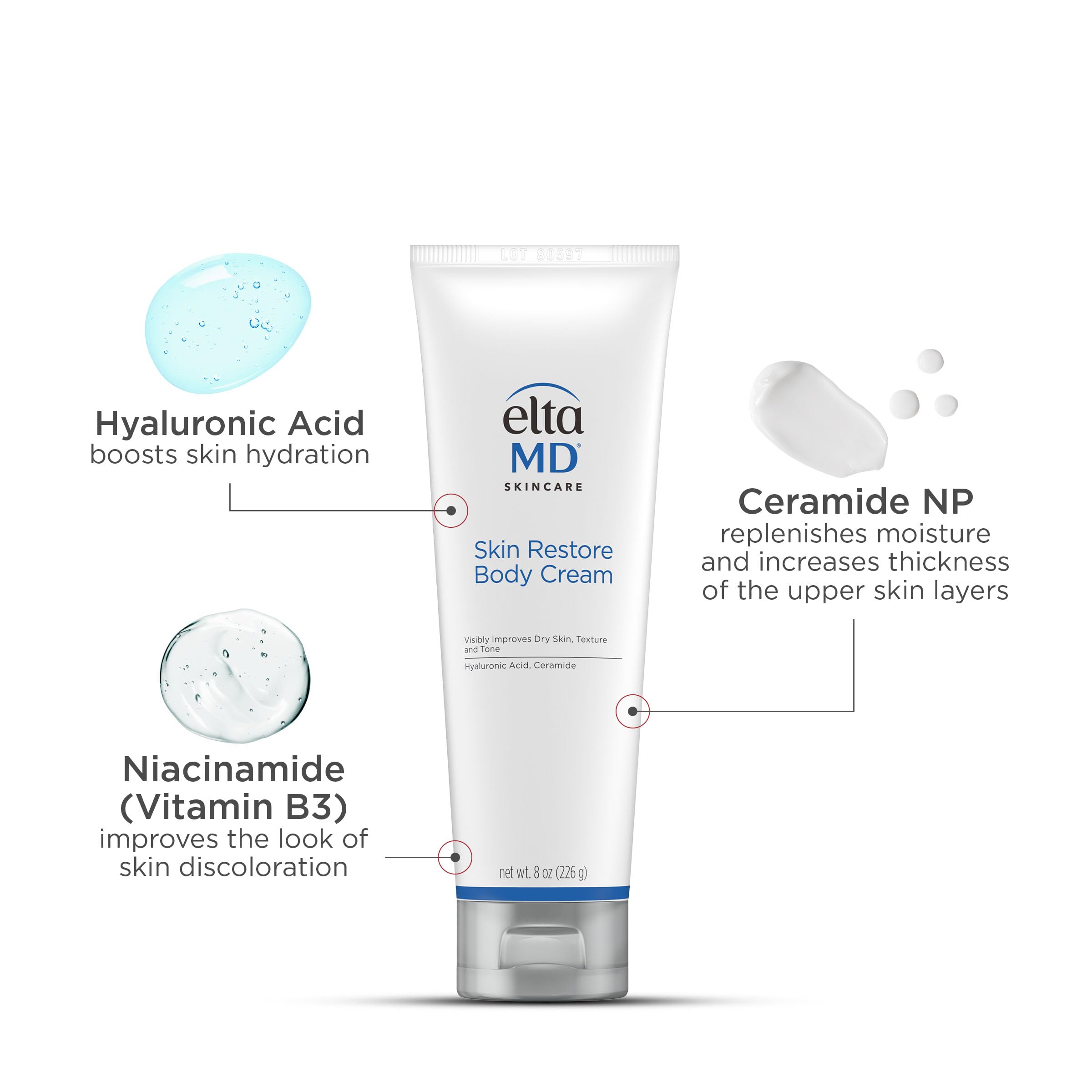 Arm application of EltaMD Skin Restore shows even coverage on dry skin.