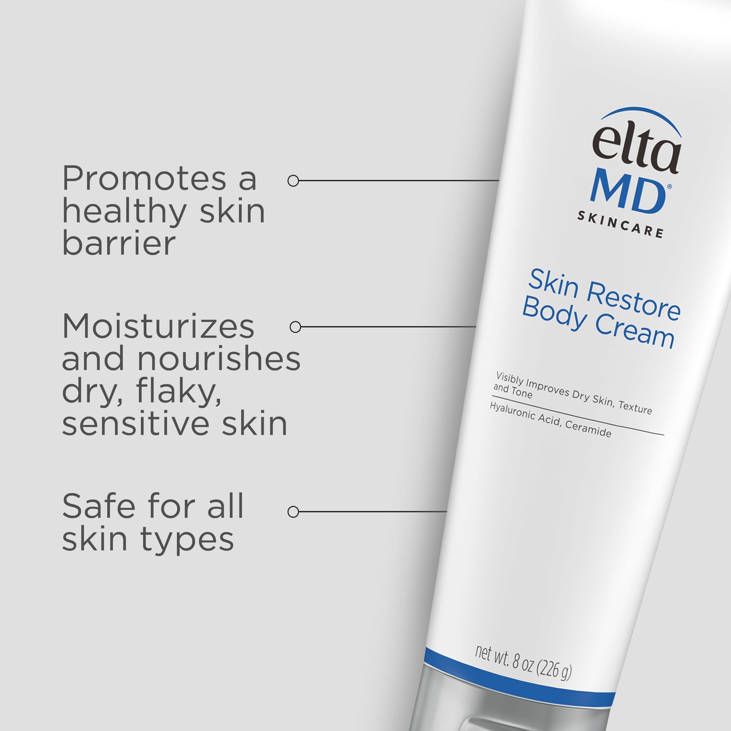 Fragrance-free label on EltaMD Skin Restore Body Cream for sensitive skin.