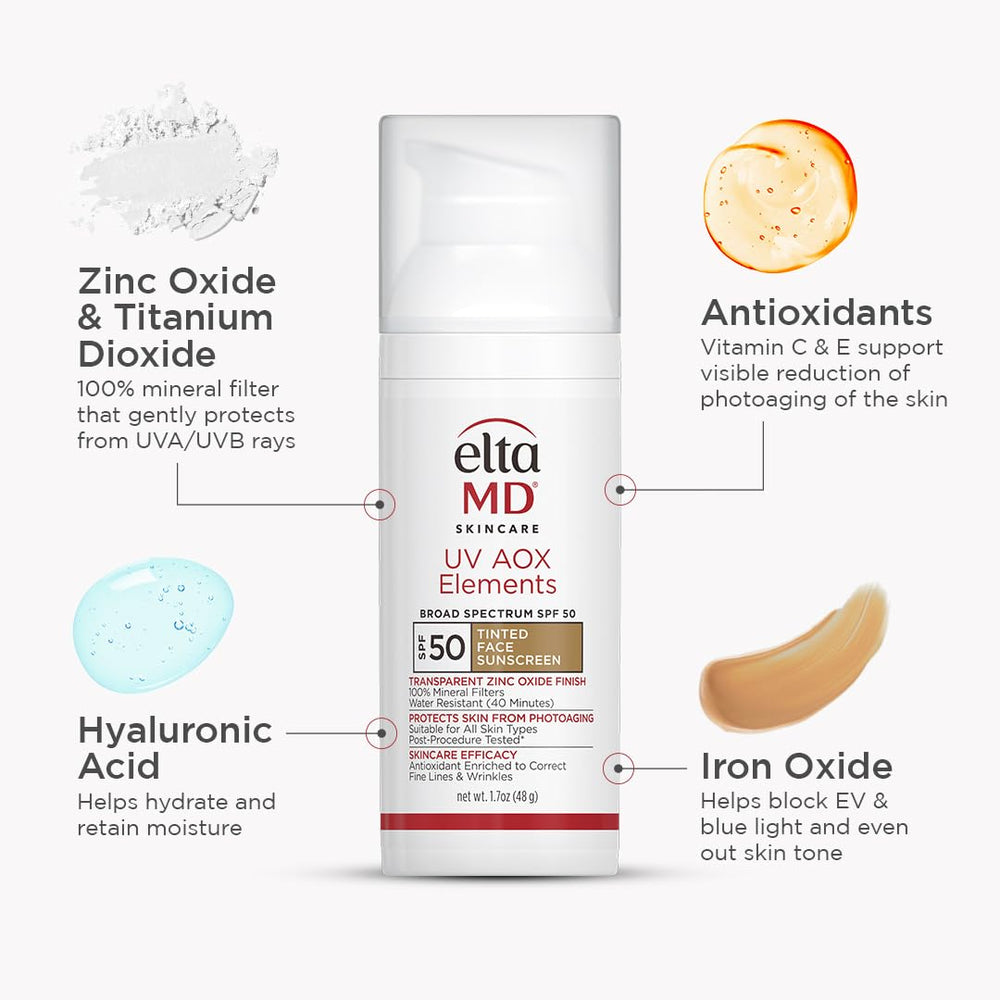 EltaMD UV AOX Elements bisabolol soothing gentle for sensitive skin.