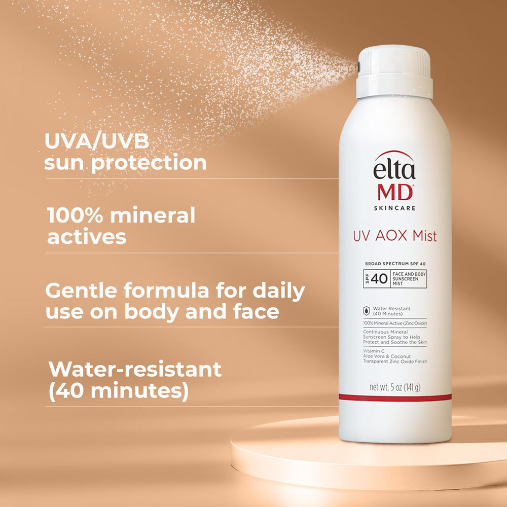 EltaMD UV AOX Mist dries clear after application with a light, sheer finish