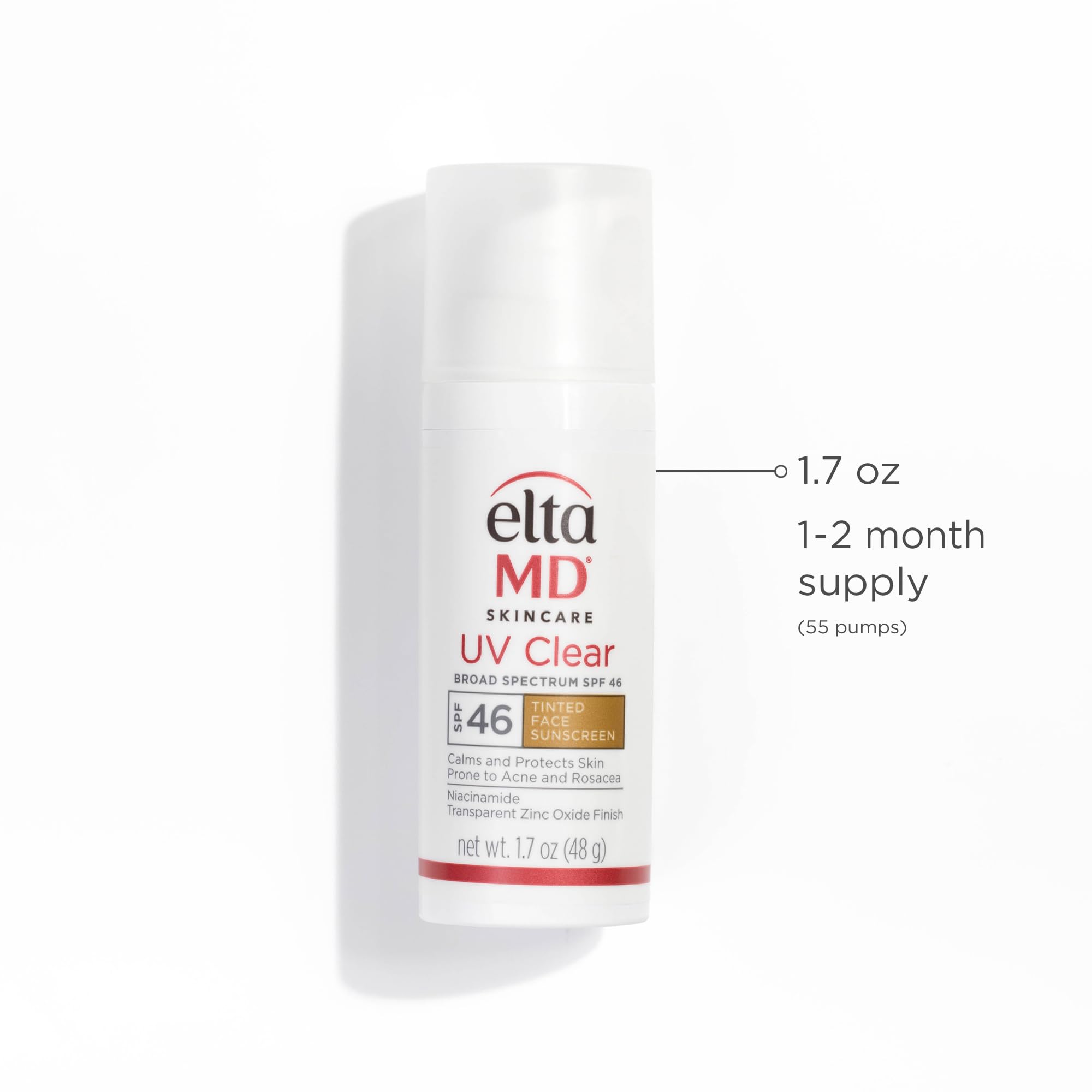 EltaMD UV Clear ingredients Niacinamide and Hyaluronic Acid highlighted.