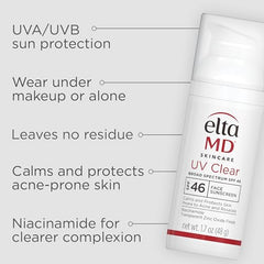EltaMD UV Clear sunscreen with silky texture applies smoothly for makeup-ready protection.