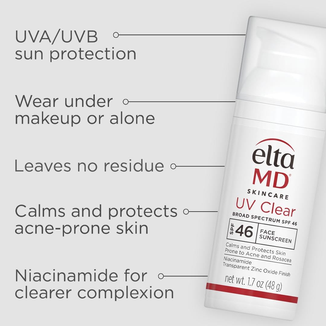 EltaMD UV Clear transparent formula shows no white cast for clear skin