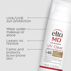 EltaMD UV Clear zinc-oxide closeup showing transparent SPF protection.