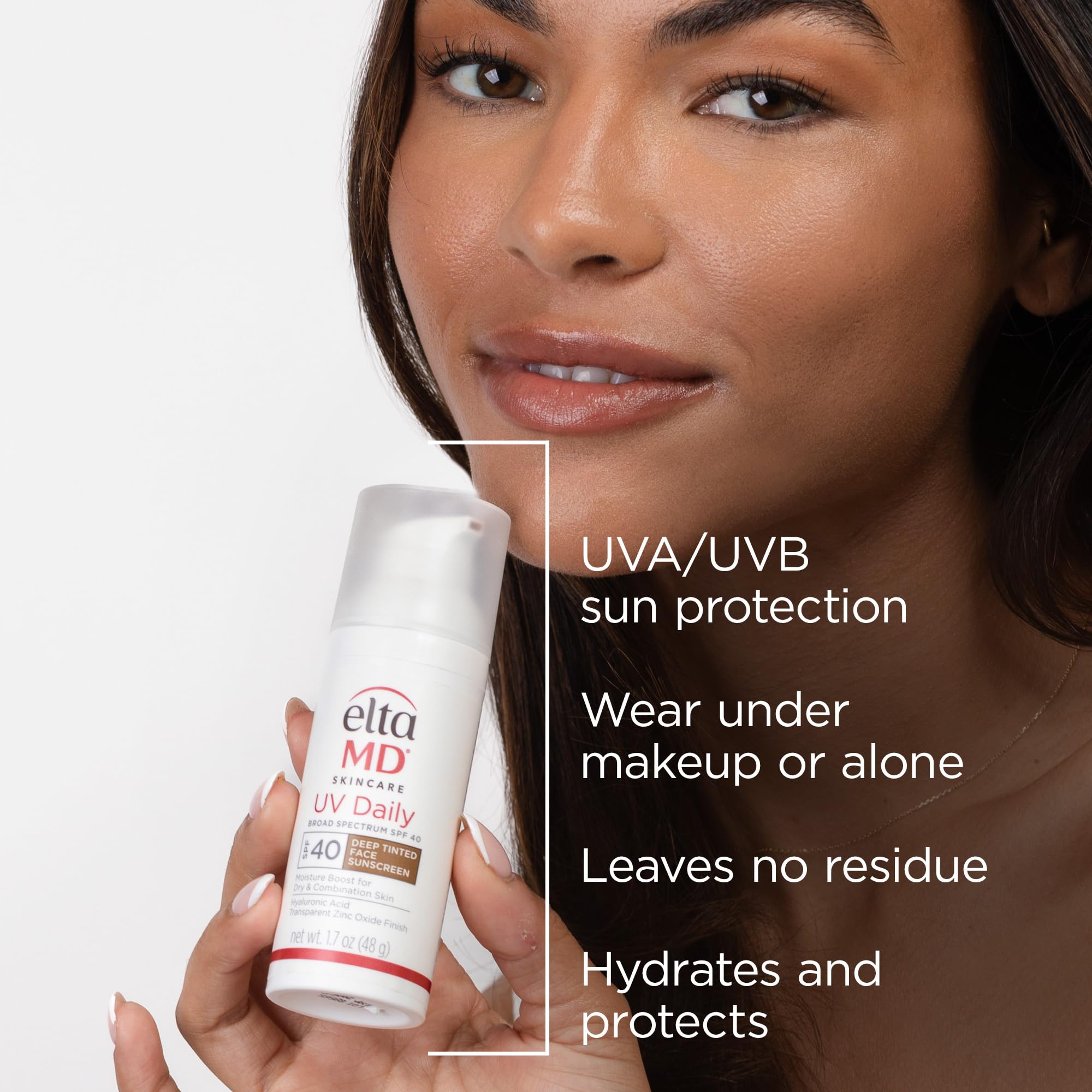 EltaMD UV Daily Deep Tint SPF 40 bottle back detailing ingredients and usage