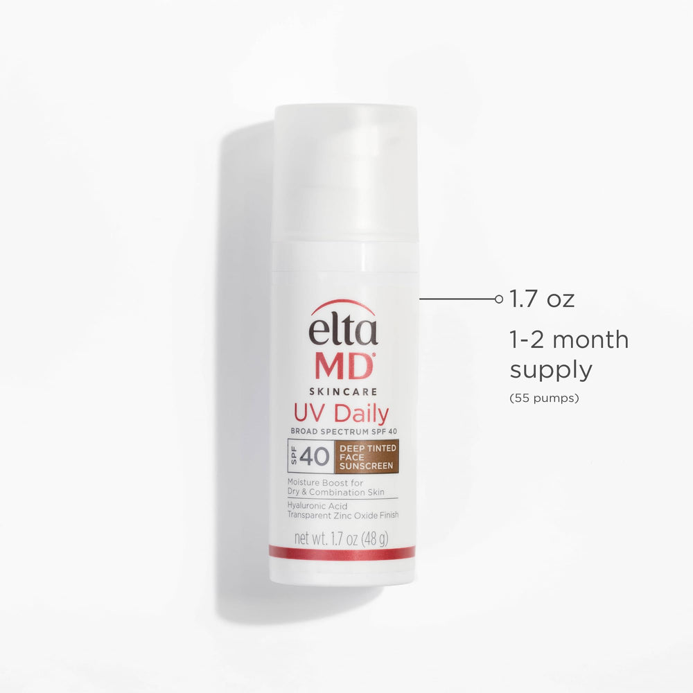 EltaMD UV Daily Deep Tint SPF 40 tinted application on face with makeup-ready look