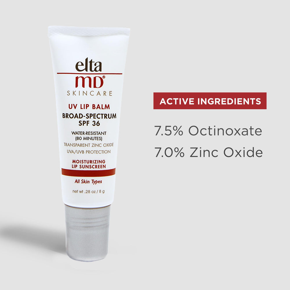 Close up of EltaMD lip balm creamy texture offering hydration.