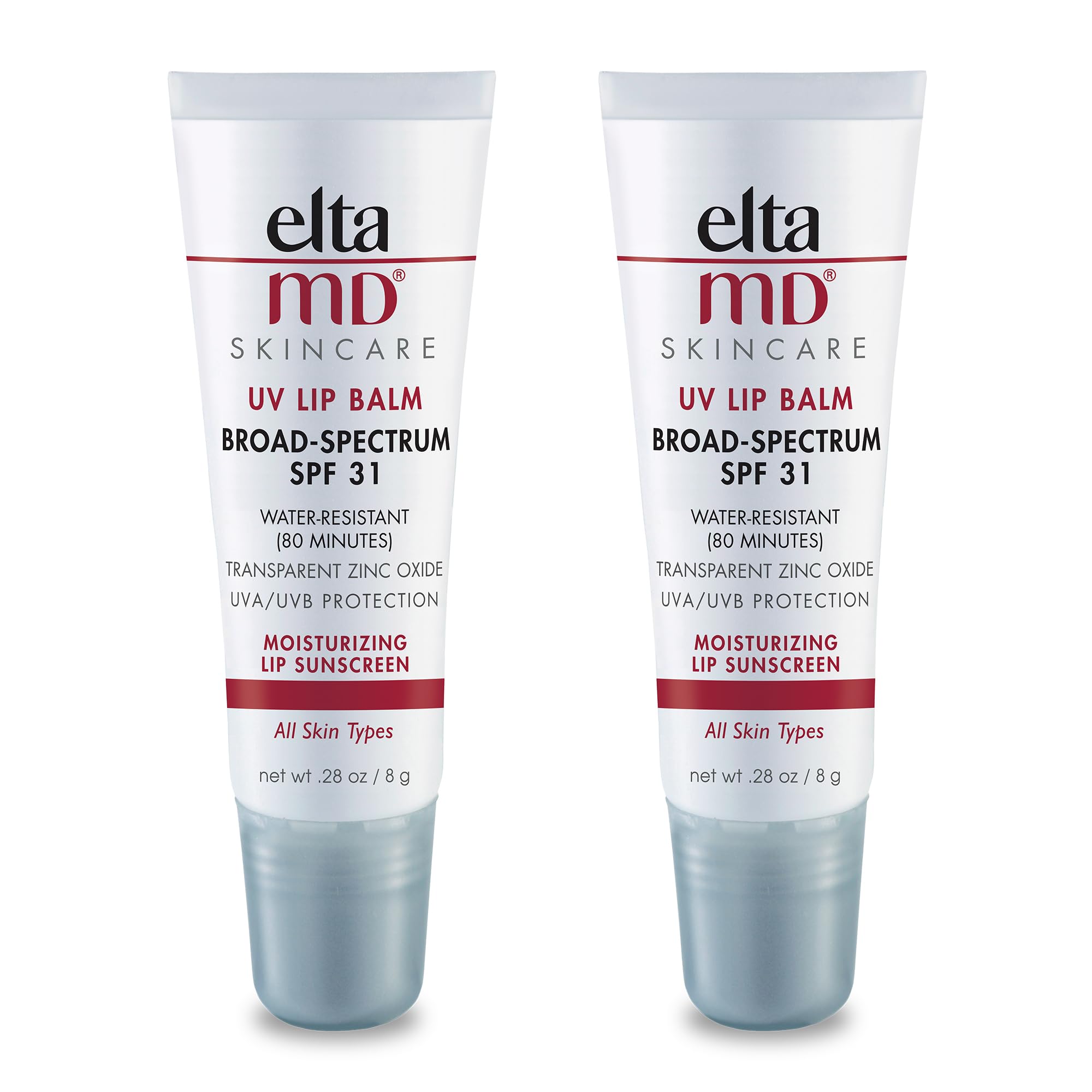 EltaMD UV Lip Balm tube front view for daily hydration and sun protection.