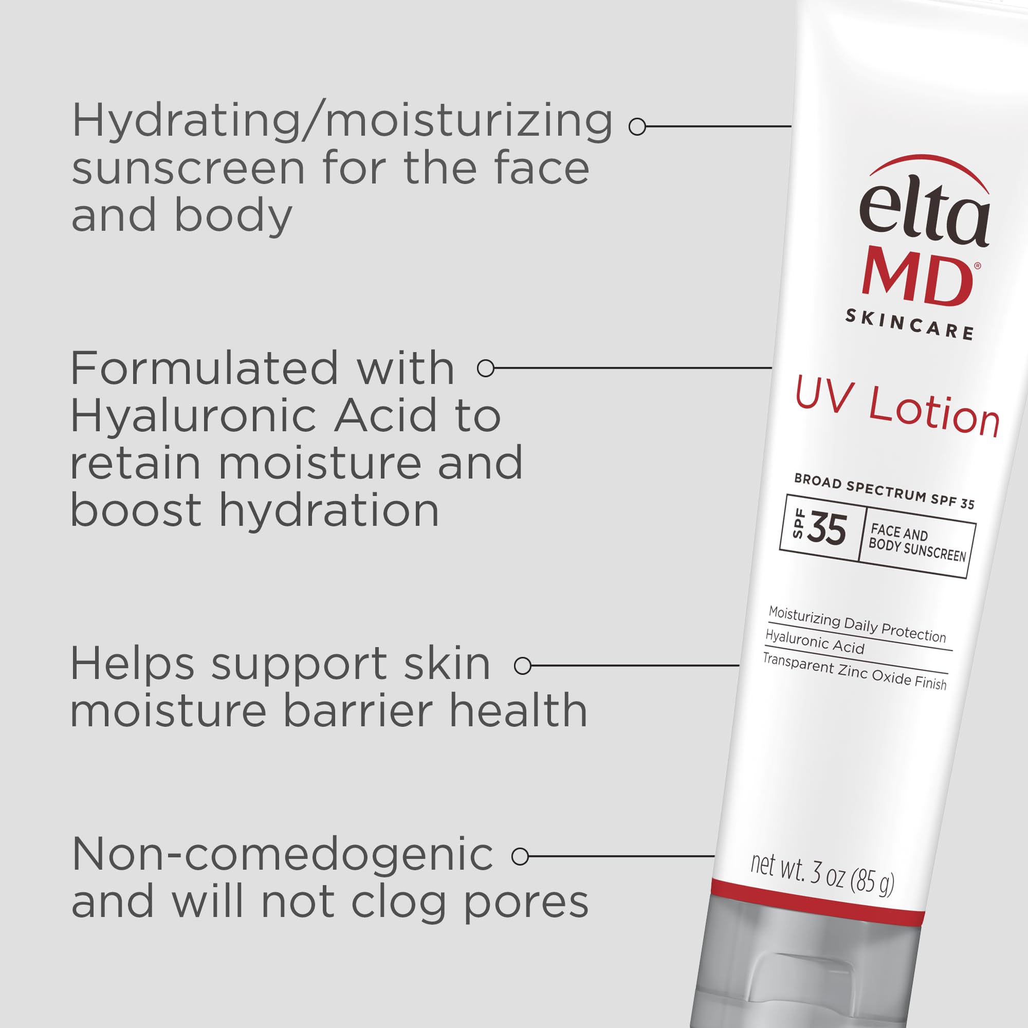 EltaMD UV Lotion swatch on arm showing hyaluronic acid hydration under mineral SPF