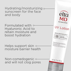 EltaMD UV Lotion swatch on arm showing hyaluronic acid hydration under mineral SPF