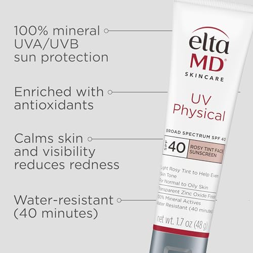 EltaMD UV Physical Rosy Tint bottle back shows SPF 40 and mineral formula.