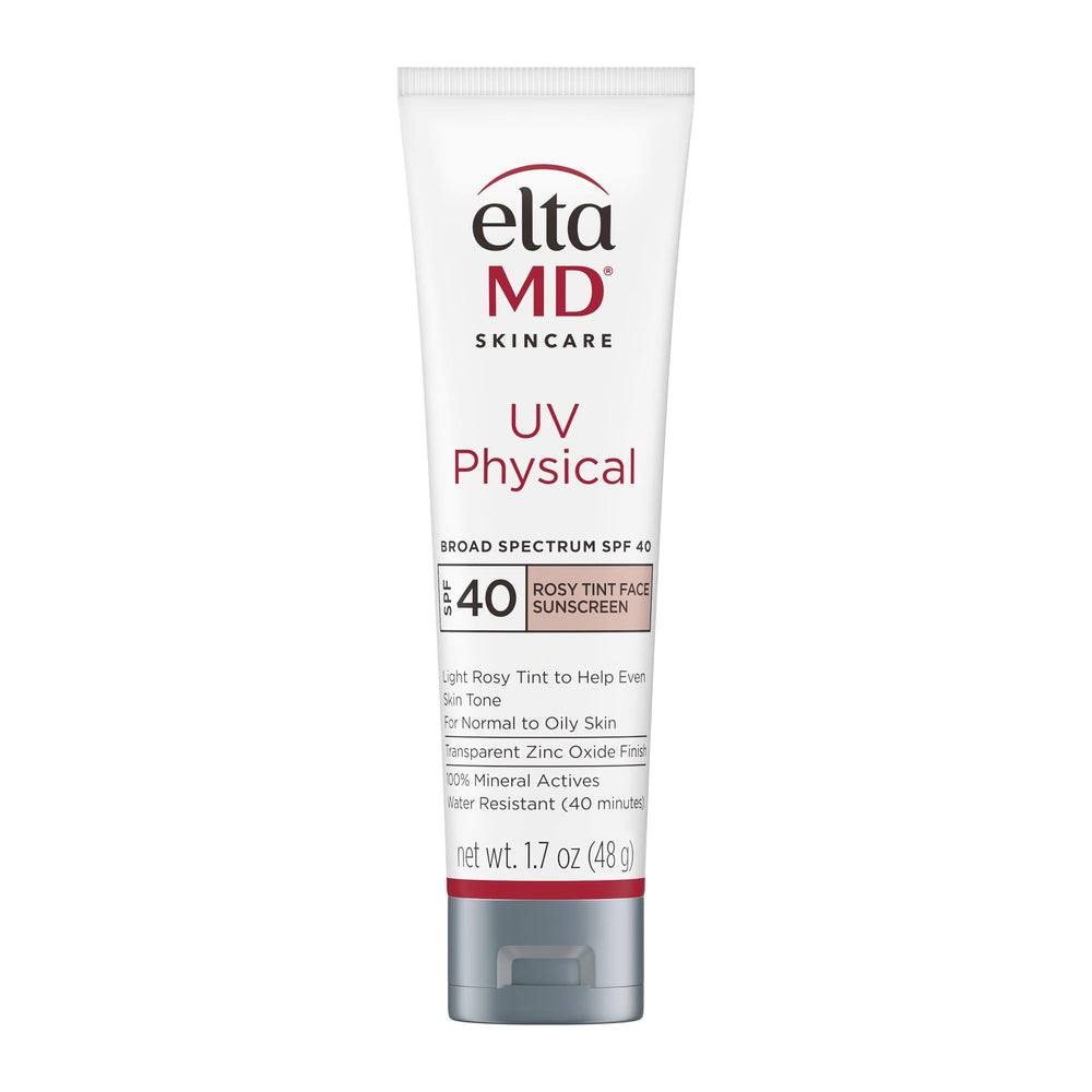 EltaMD UV Physical Rosy Tint bottle front with rosy tint for daily sun protection.