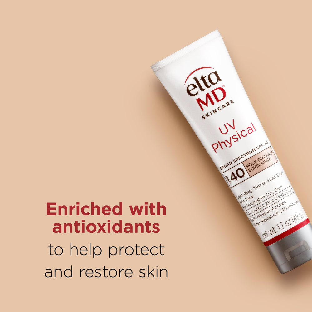 EltaMD UV Physical Rosy Tint lightweight texture for comfortable wear.