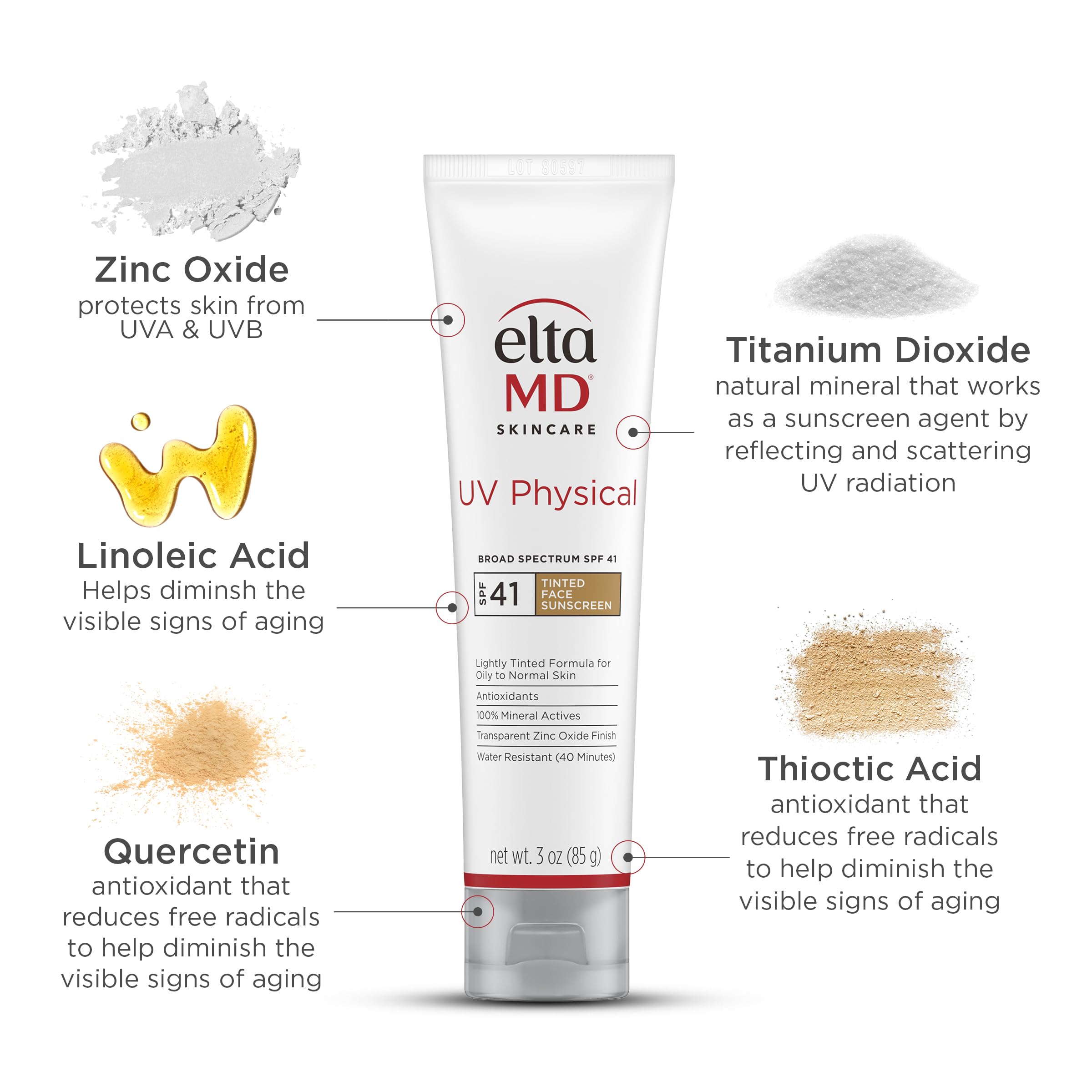 EltaMD UV Physical tinted sunscreen water-resistant up to 40 minutes during activity