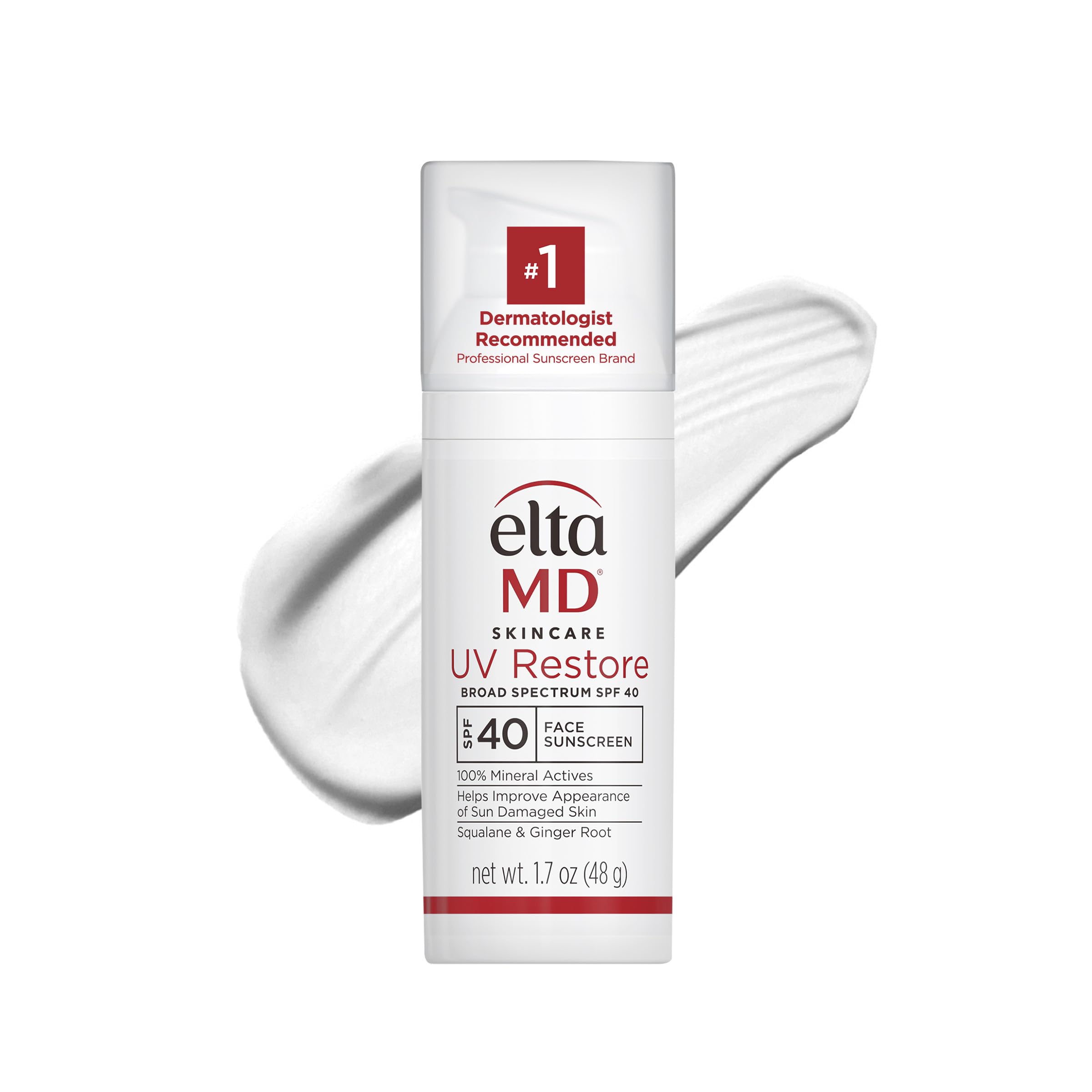 EltaMD UV Restore bottle front showing tinted mineral sunscreen for daily protection.