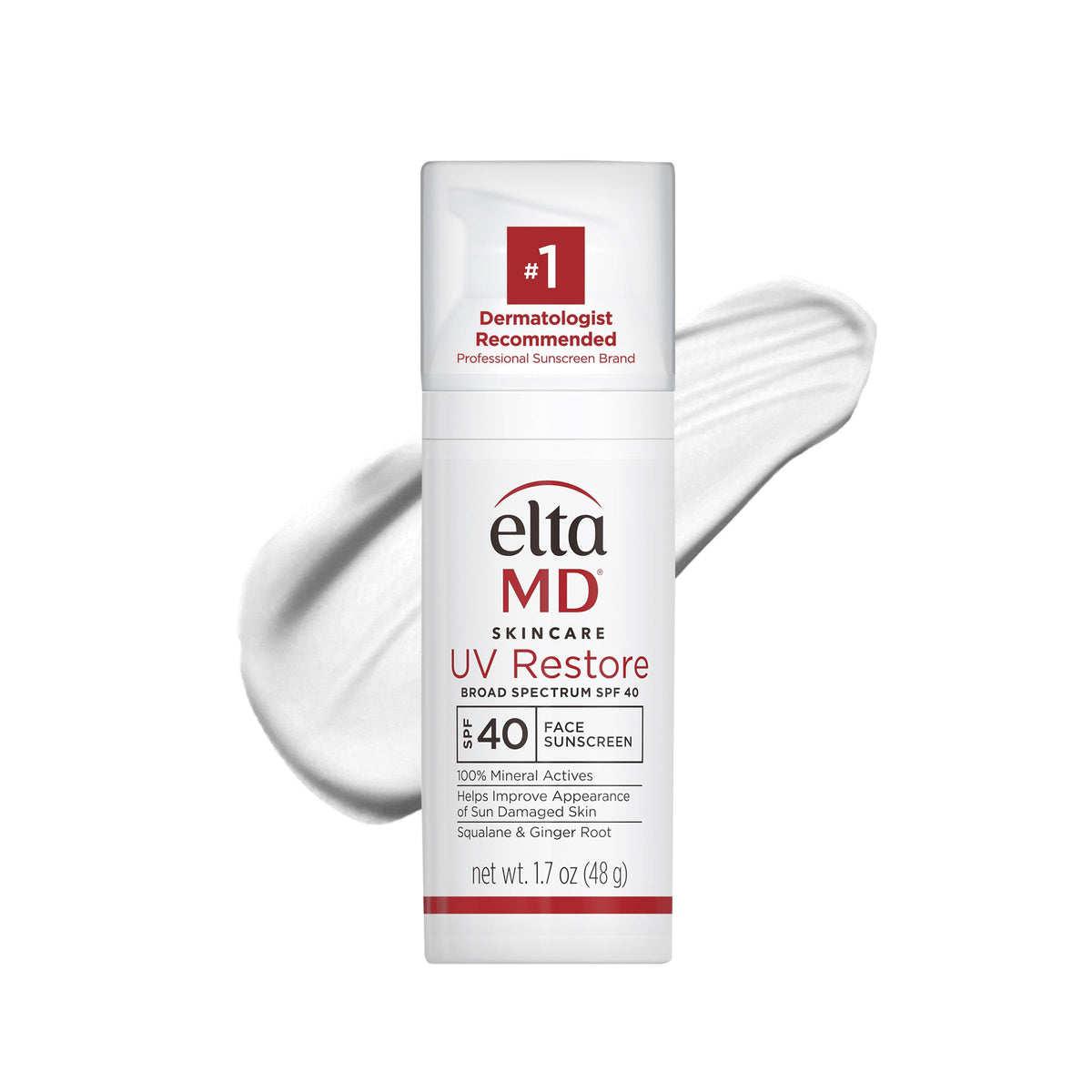 EltaMD UV Restore bottle front showing tinted mineral sunscreen for daily protection.
