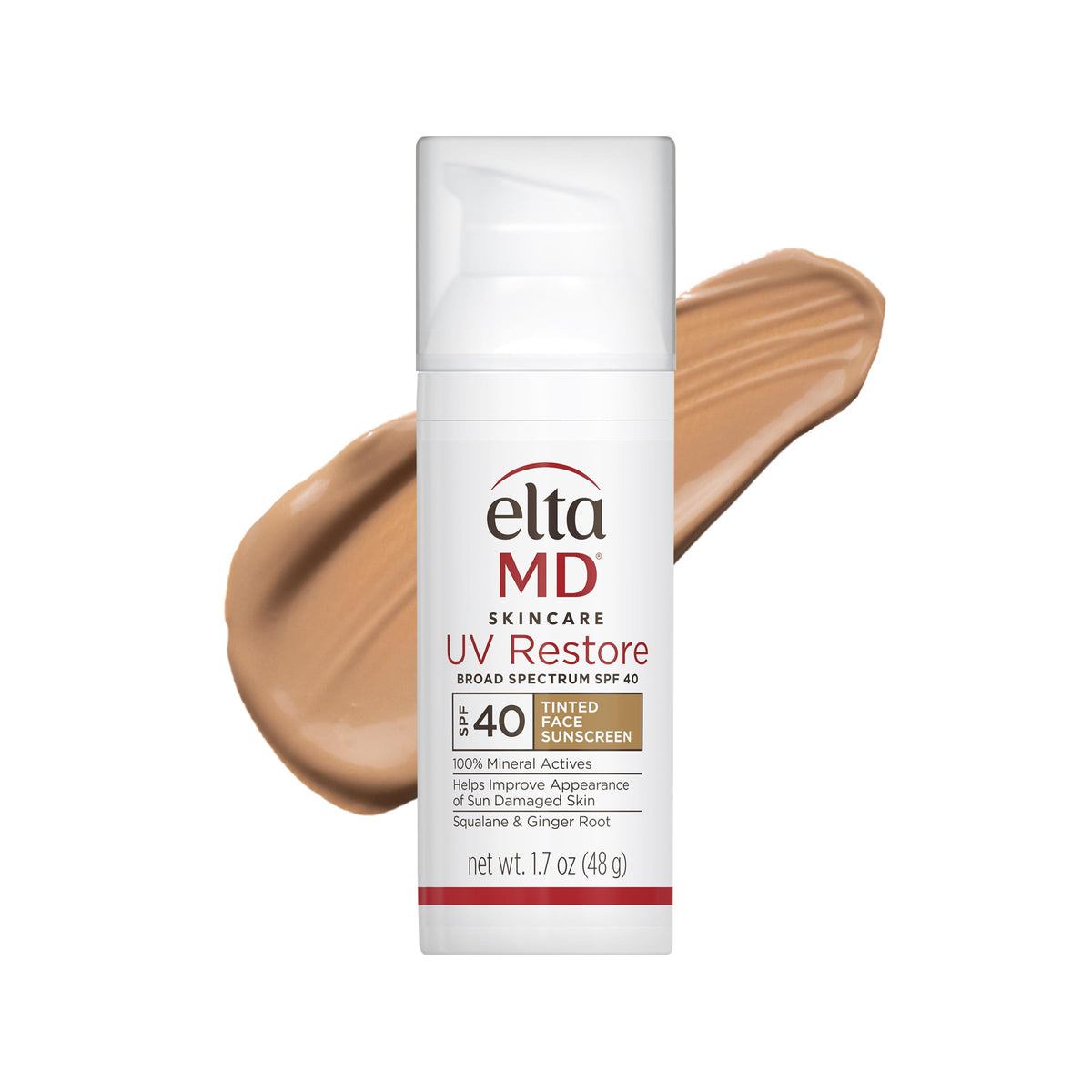 EltaMD UV Restore tinted sunscreen bottle front with SPF 40 for daily sun protection.