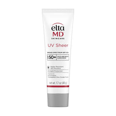 EltaMD UV Sheer SPF 50+ tube close-up shows lightweight, non-greasy protection.