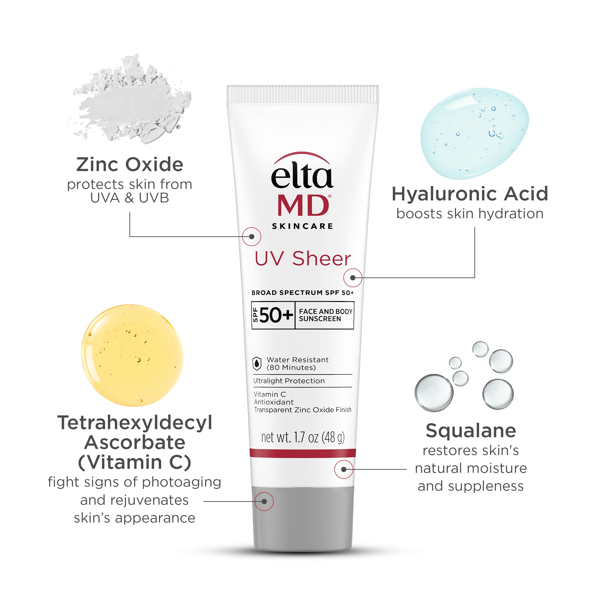EltaMD UV Sheer features squalane for supple, comfortable skin under sun.