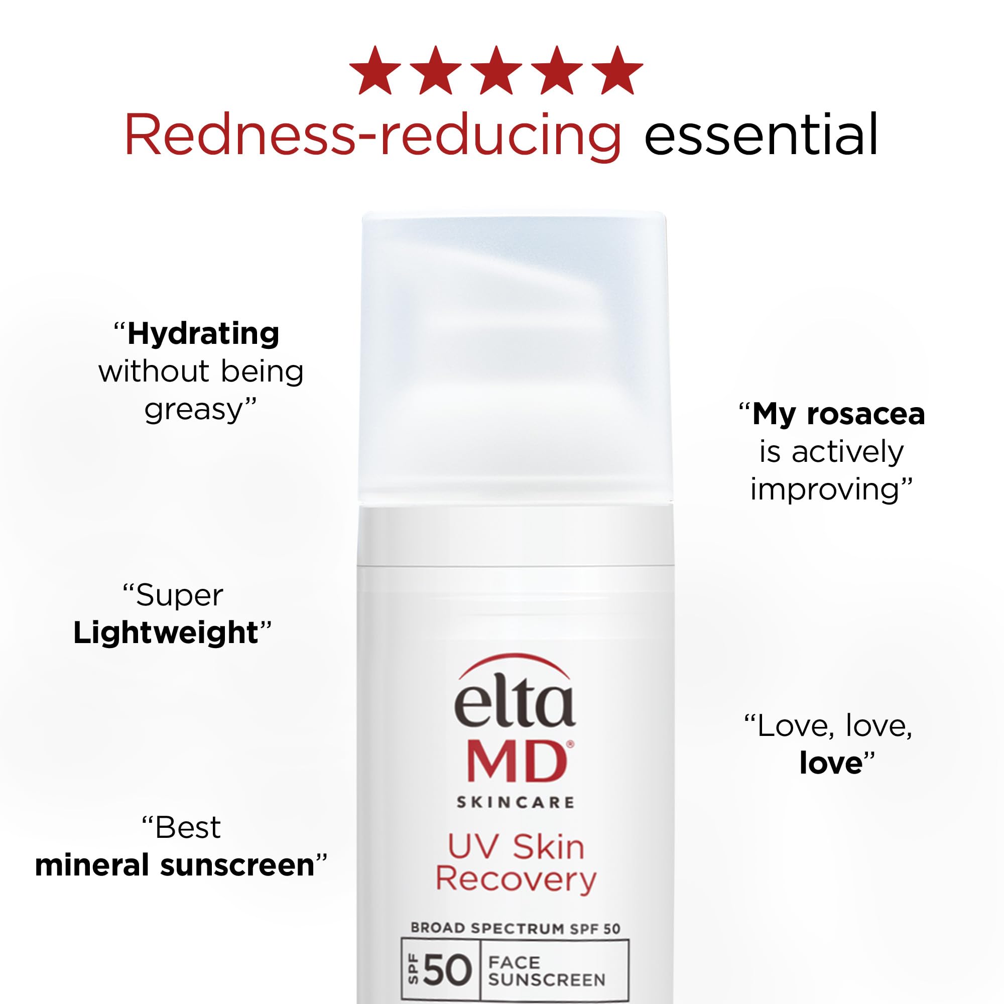 EltaMD UV Skin Recovery application on face illustrates quick, even blend for sensitive skin.