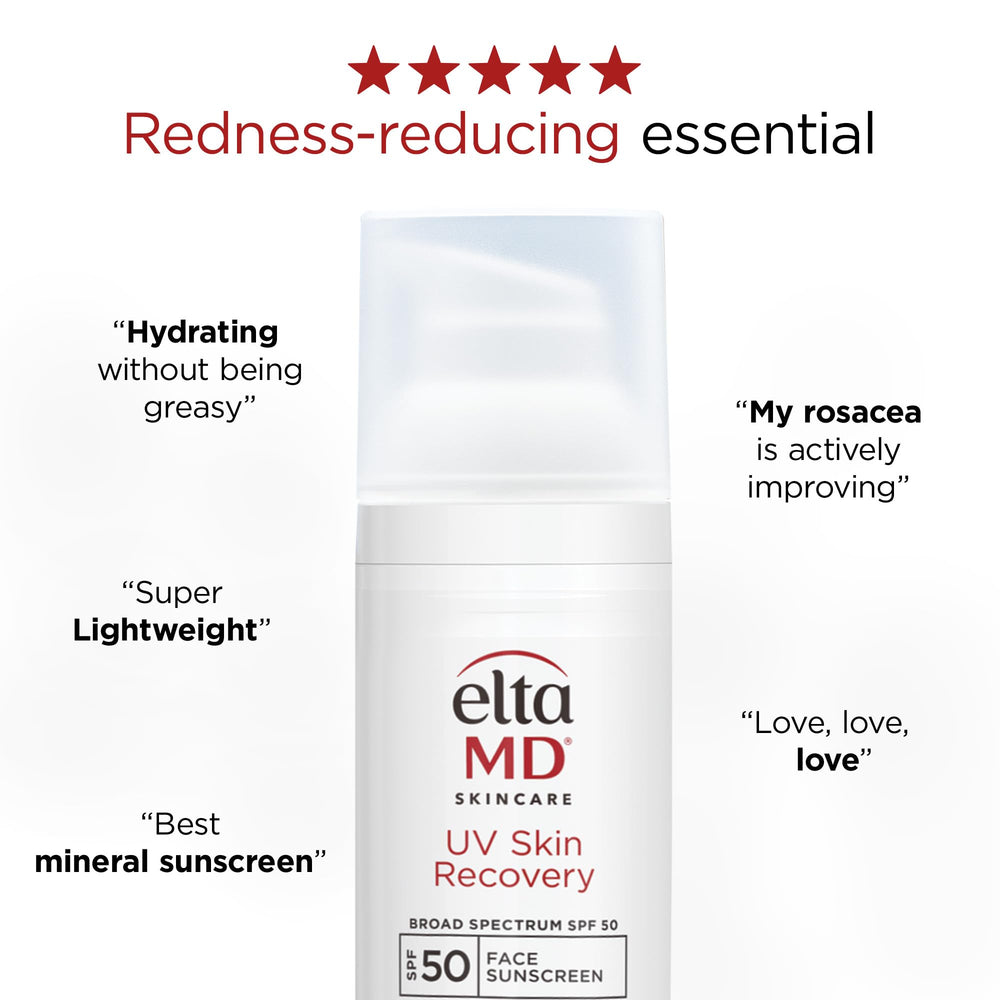 EltaMD UV Skin Recovery application on face illustrates quick, even blend for sensitive skin.