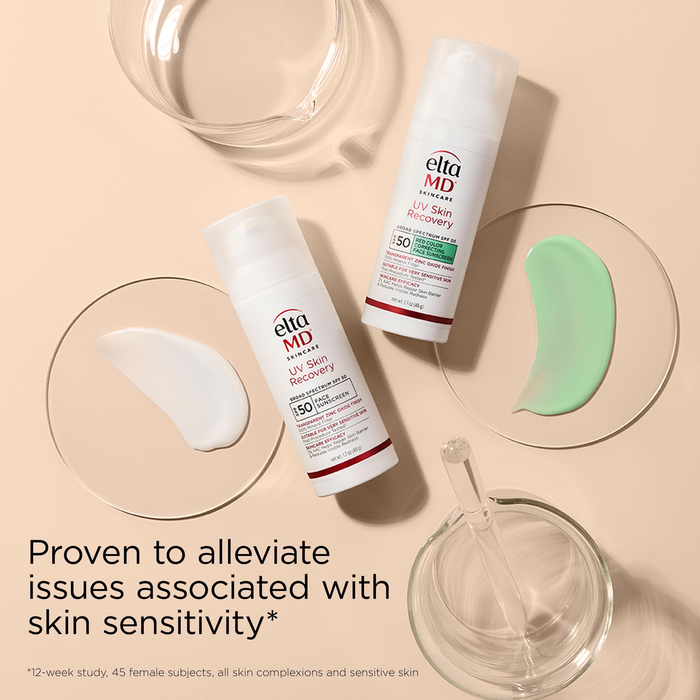 EltaMD UV Skin Recovery swatch on hand demonstrates light, non-greasy finish.