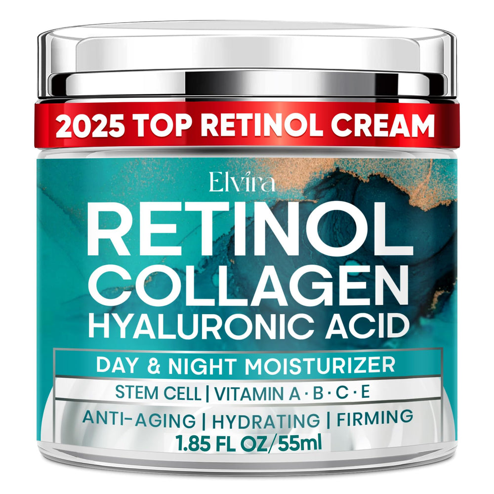 Elvira retinol moisturizer bottle closeup with hydration boost