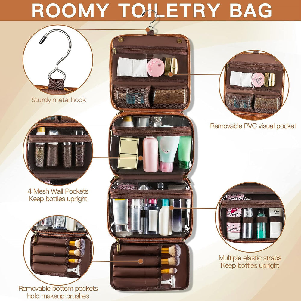 Elviros bag features a top handle and swivel hook for hanging.