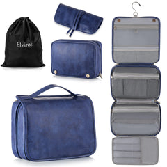 Elviros hanging toiletry bag shows large capacity for organized packing.