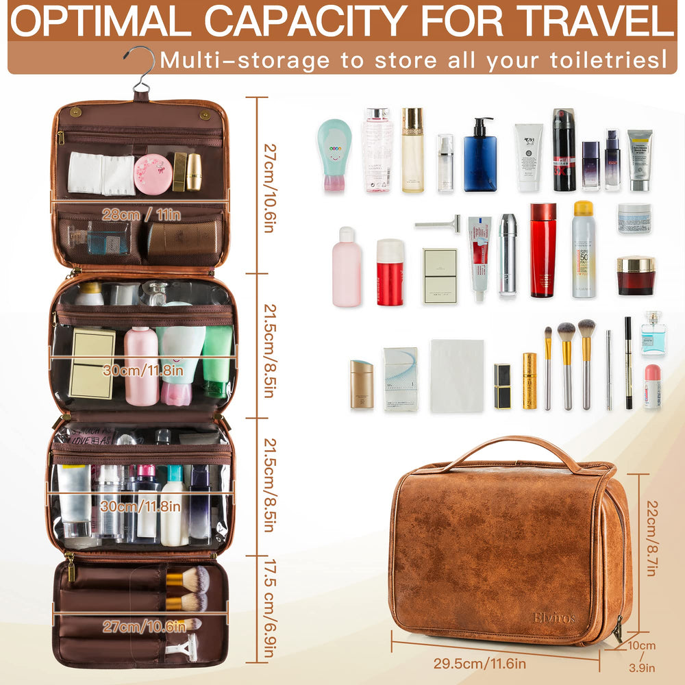 Elviros PVC transparent compartments reveal toiletries at a glance.