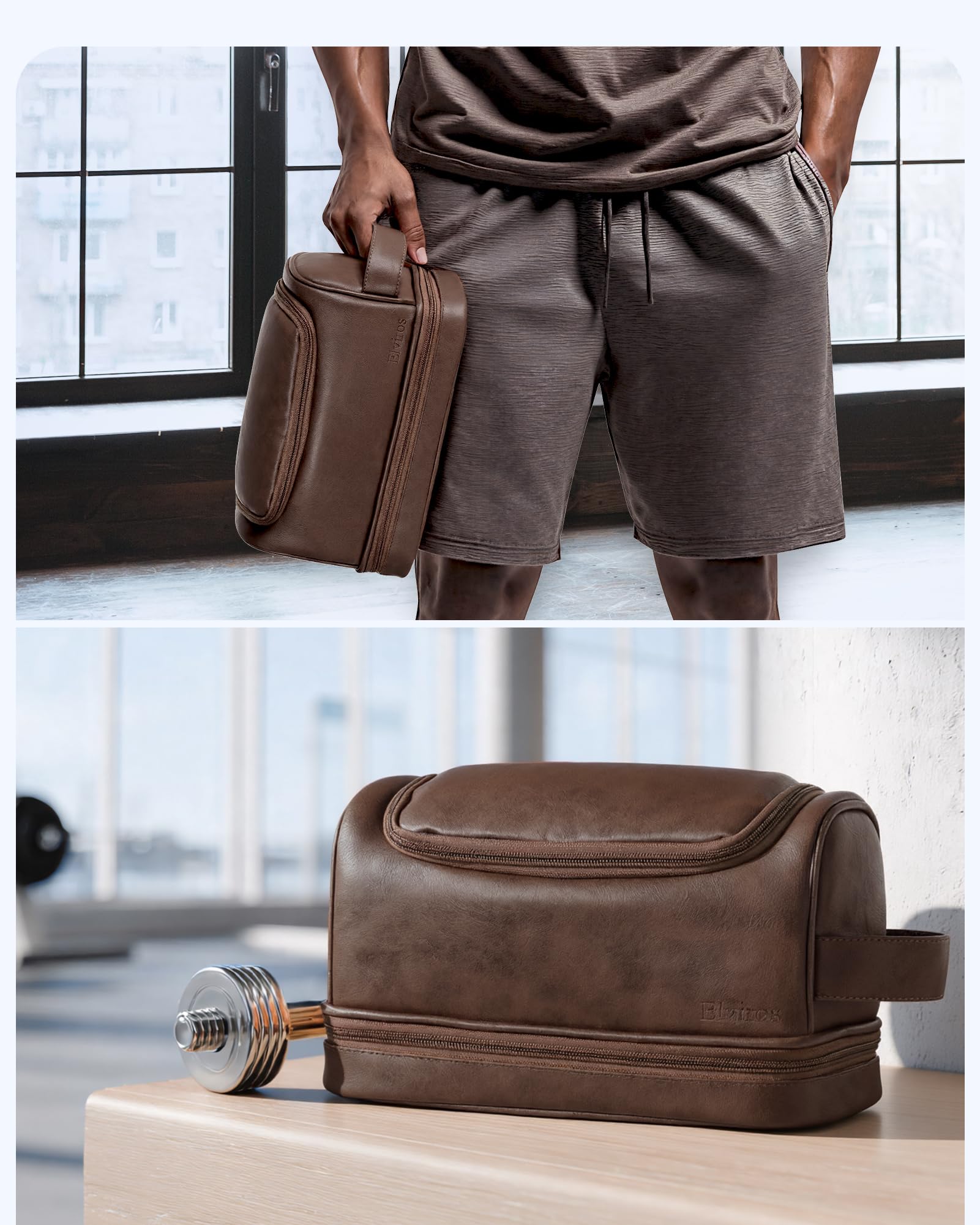 Elviros toiletry bag coffee ideal for travel, gym, and camping use