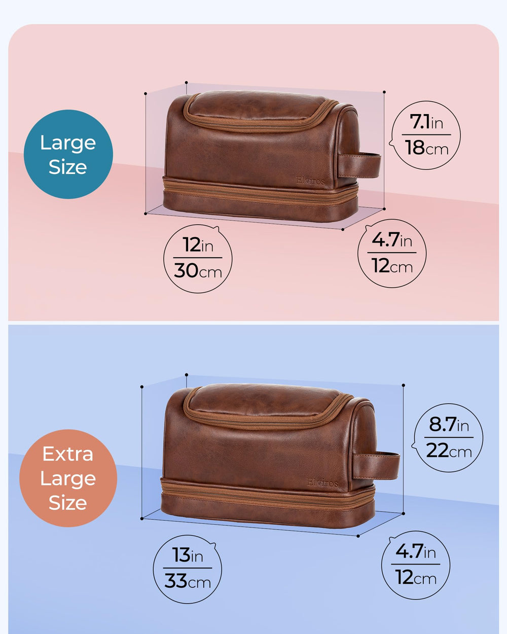 Elviros toiletry bag side handle enables easy carrying on journeys