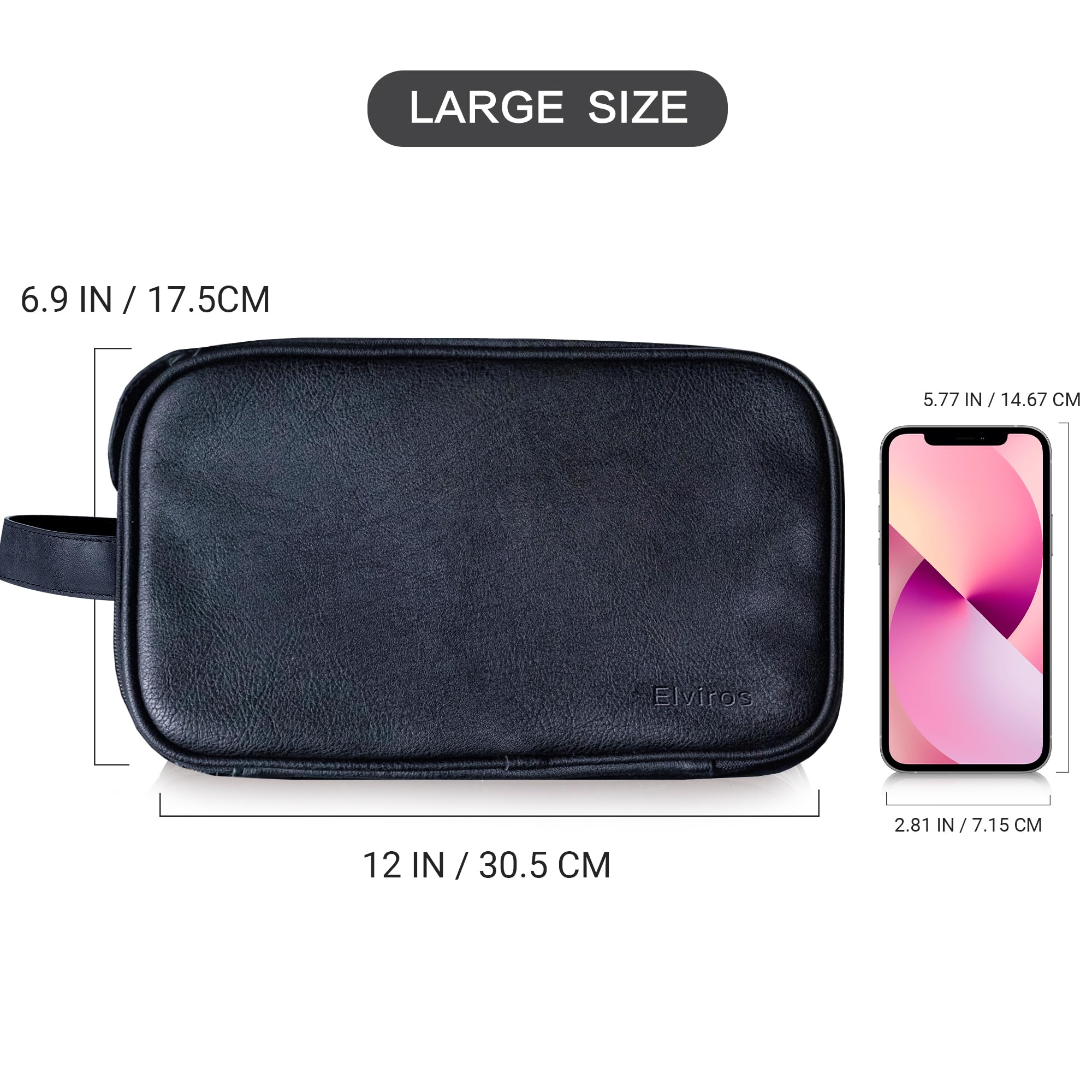 Elviros Toiletry Bag double zipper opening enables easy access to contents.