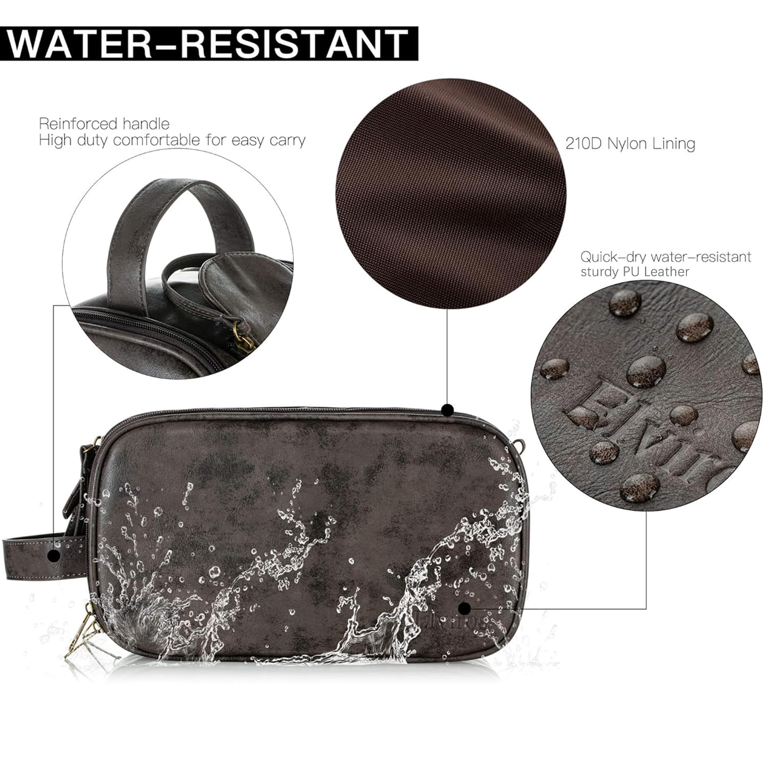 Elviros toiletry bag double zipper allows full access to contents for easy packing