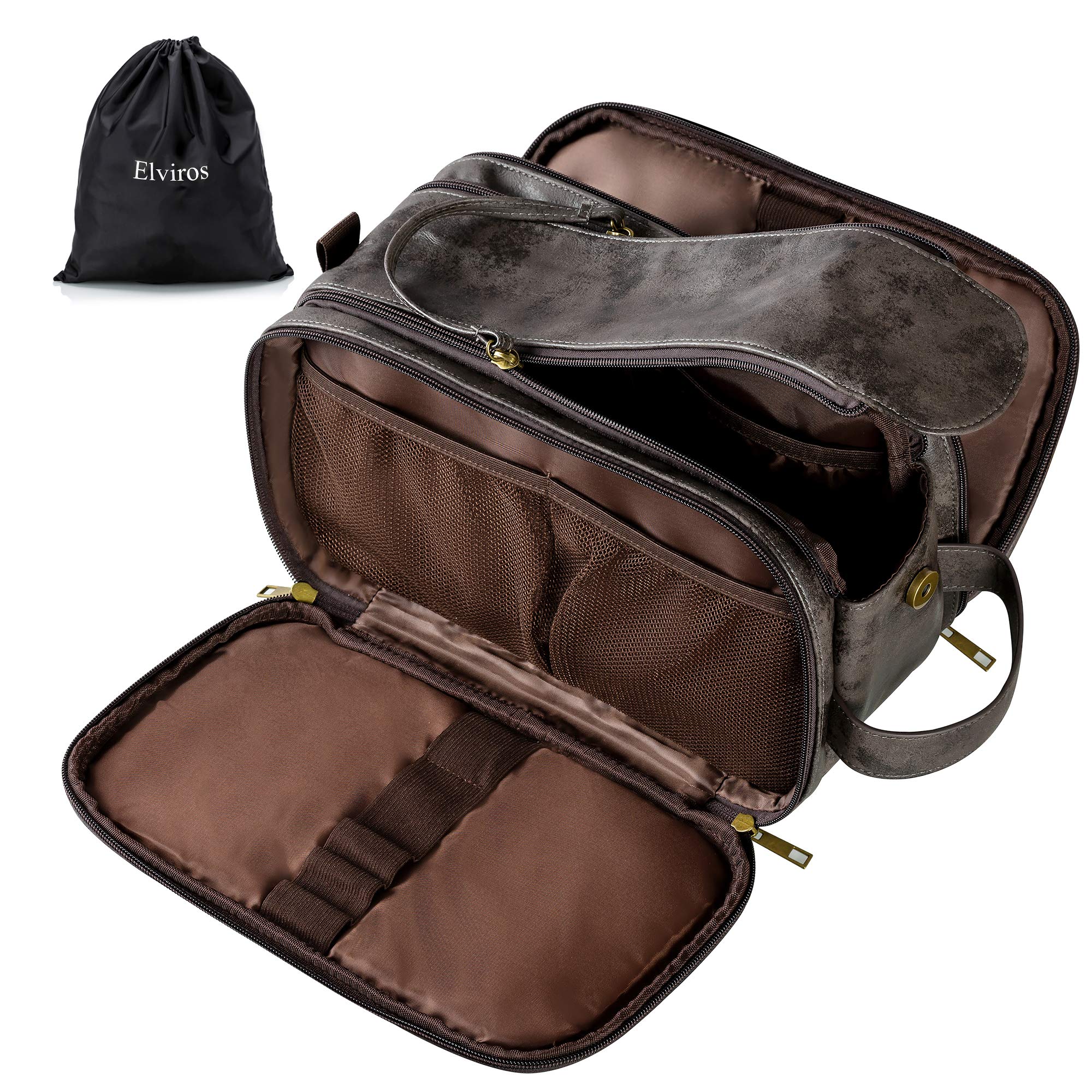 Elviros toiletry bag large opening shows easy access for quick packing and unpacking