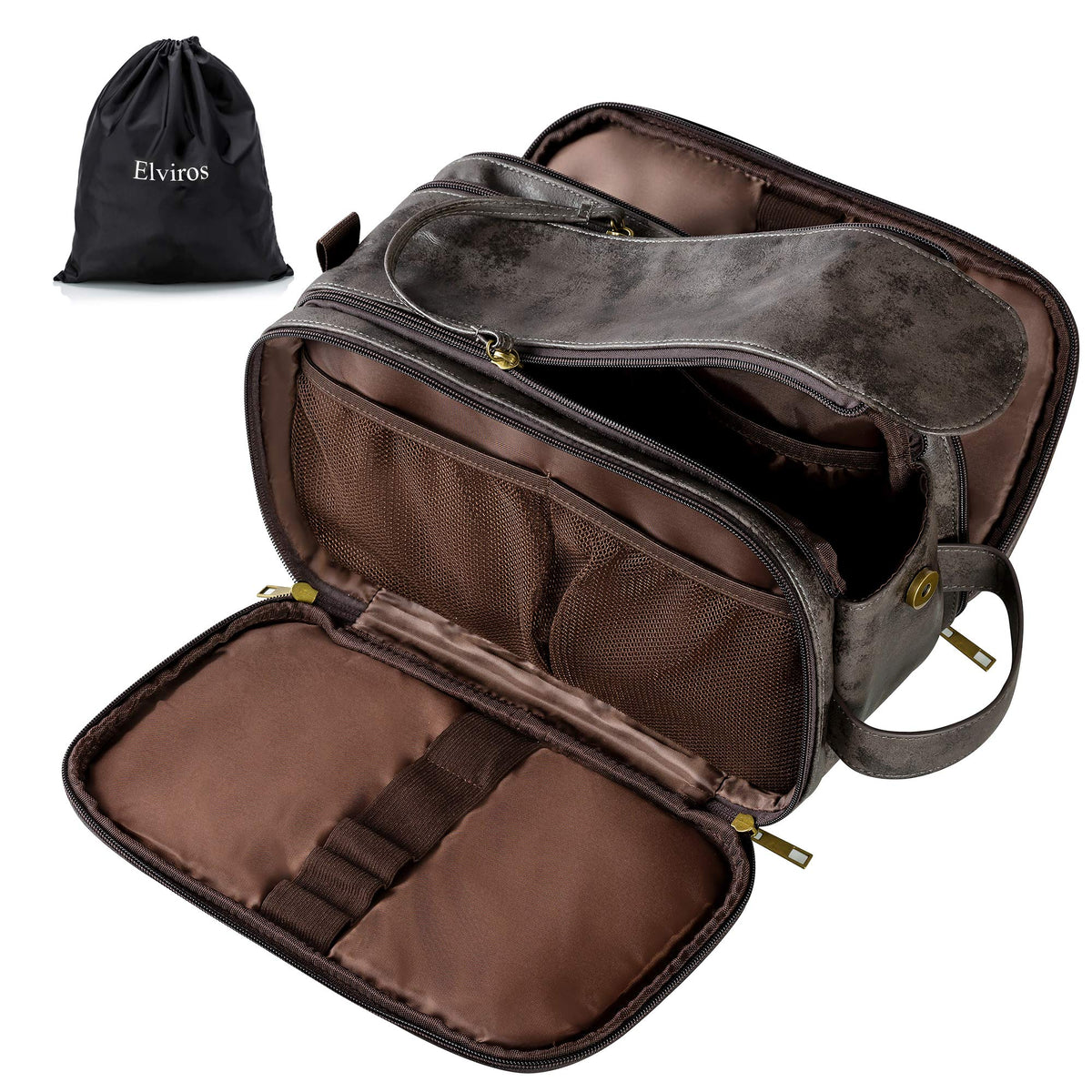 Elviros toiletry bag large opening shows easy access for quick packing and unpacking