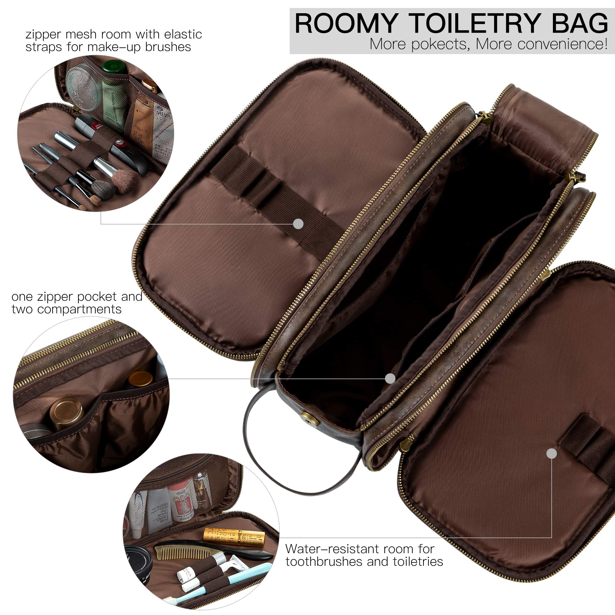 Elviros Toiletry Bag PU leather close-up highlights durable material.