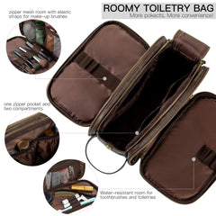 Elviros Toiletry Bag PU leather close-up highlights durable material.