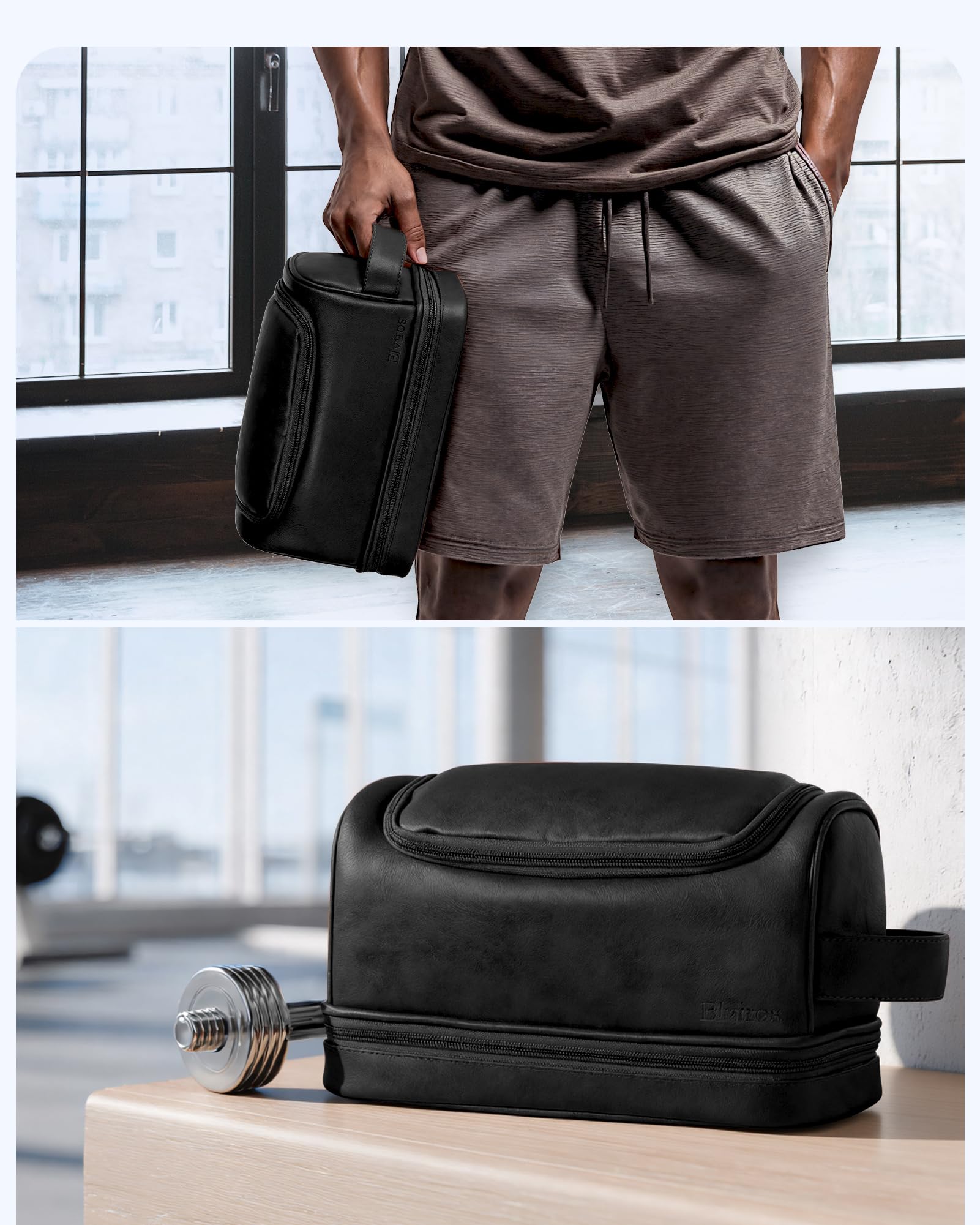 Elviros travel-scene shows the bag ready for hotel room storage and organization.