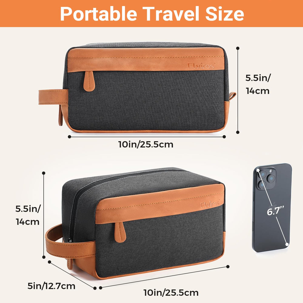 Elviros toiletry bag wide-open compartments demonstrates organized storage for full-sized items.