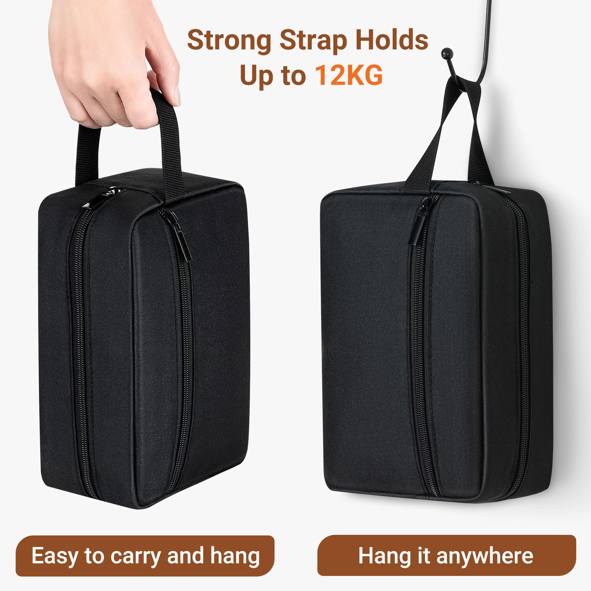 Elviros travel toiletry bag 300D Oxford fabric highlights durability and odor resistance