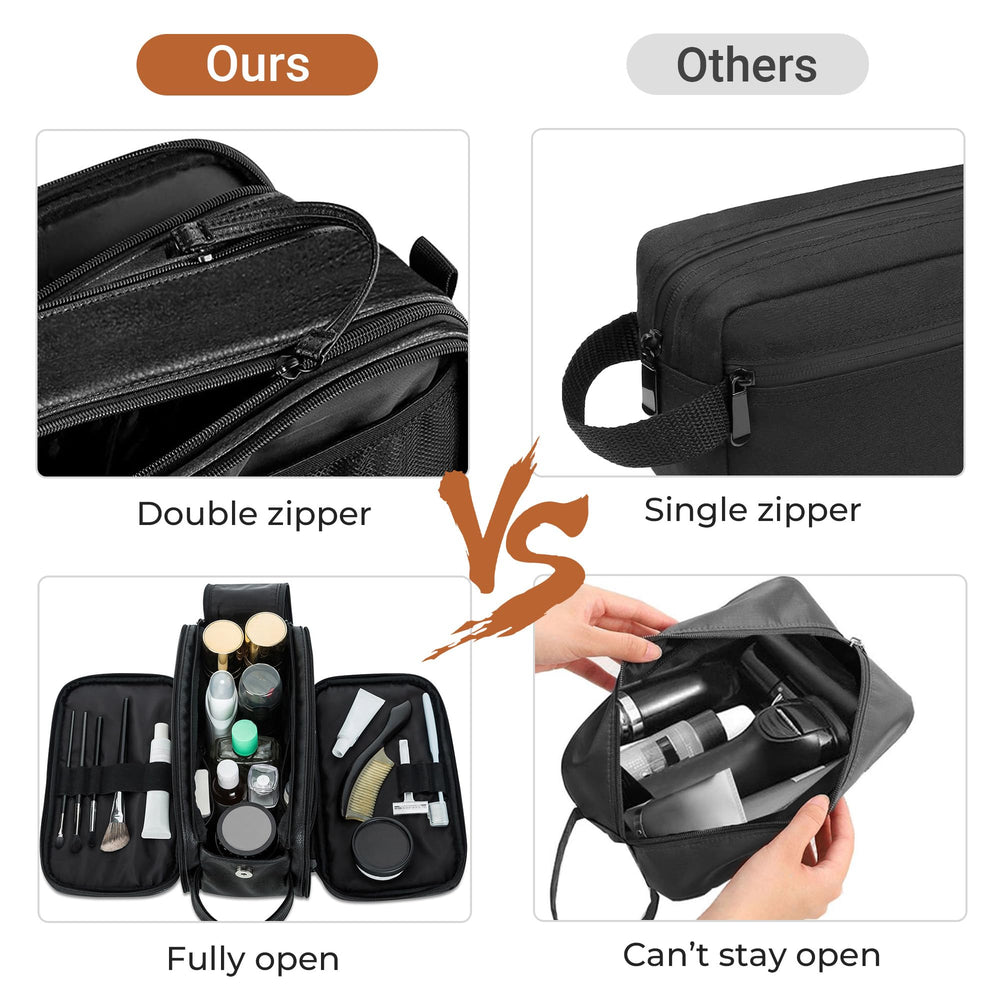 Elviros Travel Toiletry Bag Double Zipper Opening provides easy access.