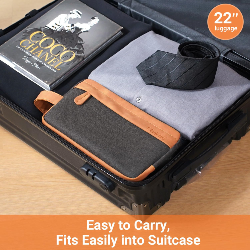 Elviros travel toiletry bag front-pocket-zipper showcases quick-access storage for essentials.