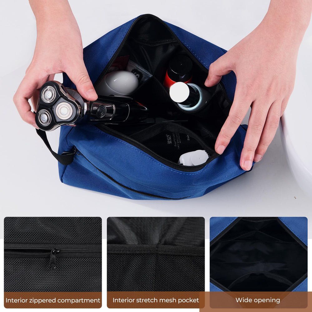 Elviros travel toiletry bag in luggage demonstrates compact size with TSA-friendly storage