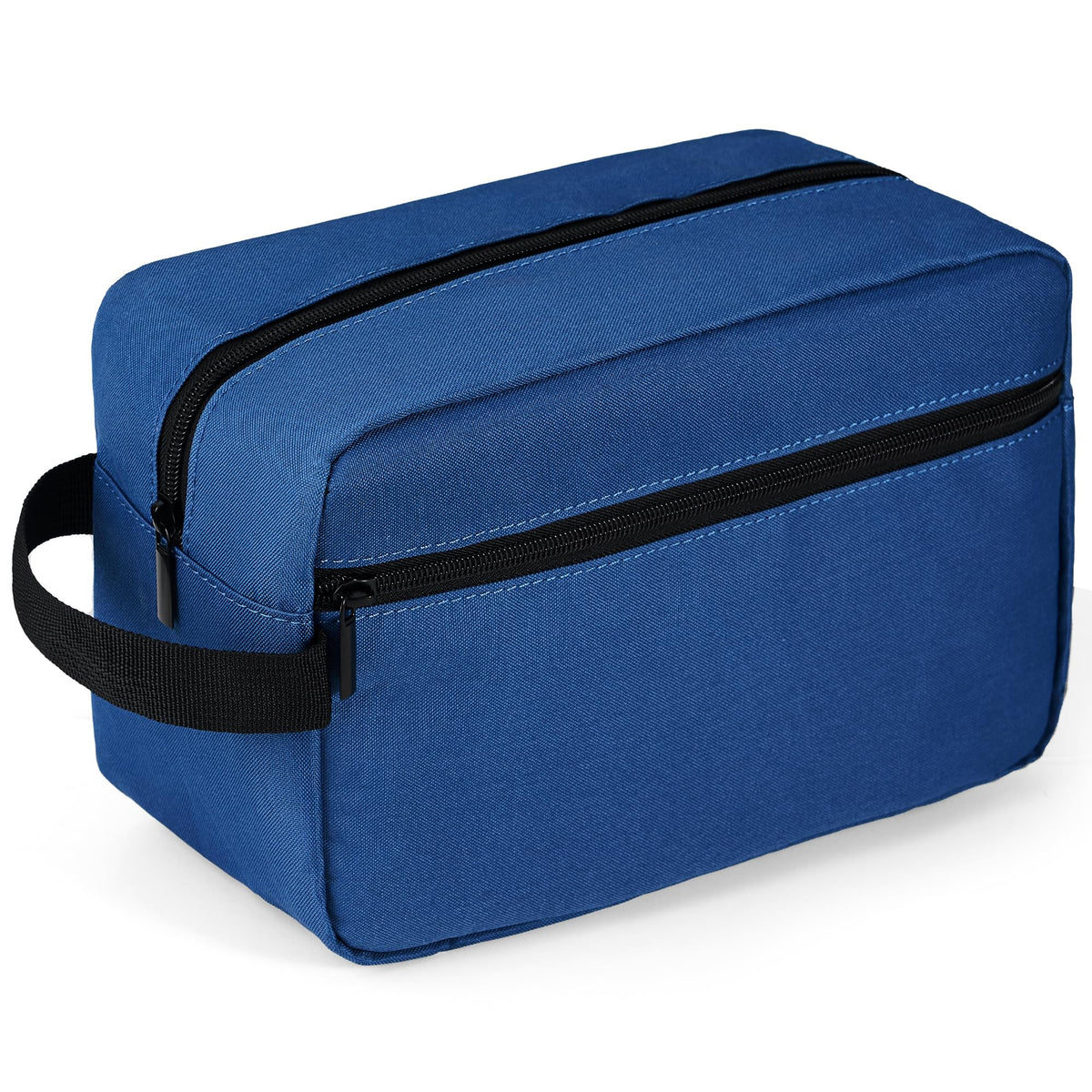 Elviros travel toiletry bag navy zipper closeup shows durable fabric and smooth closure for easy access